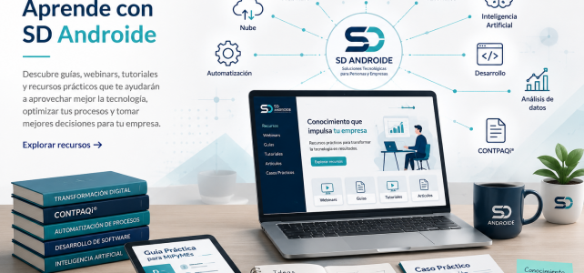 Aprende con SD Androide Recursos tecnológicos de SD Androide con webinars, guías, tutoriales y contenido especializado sobre CONTPAQi, automatización, desarrollo de software e inteligencia artificial para empresas.
